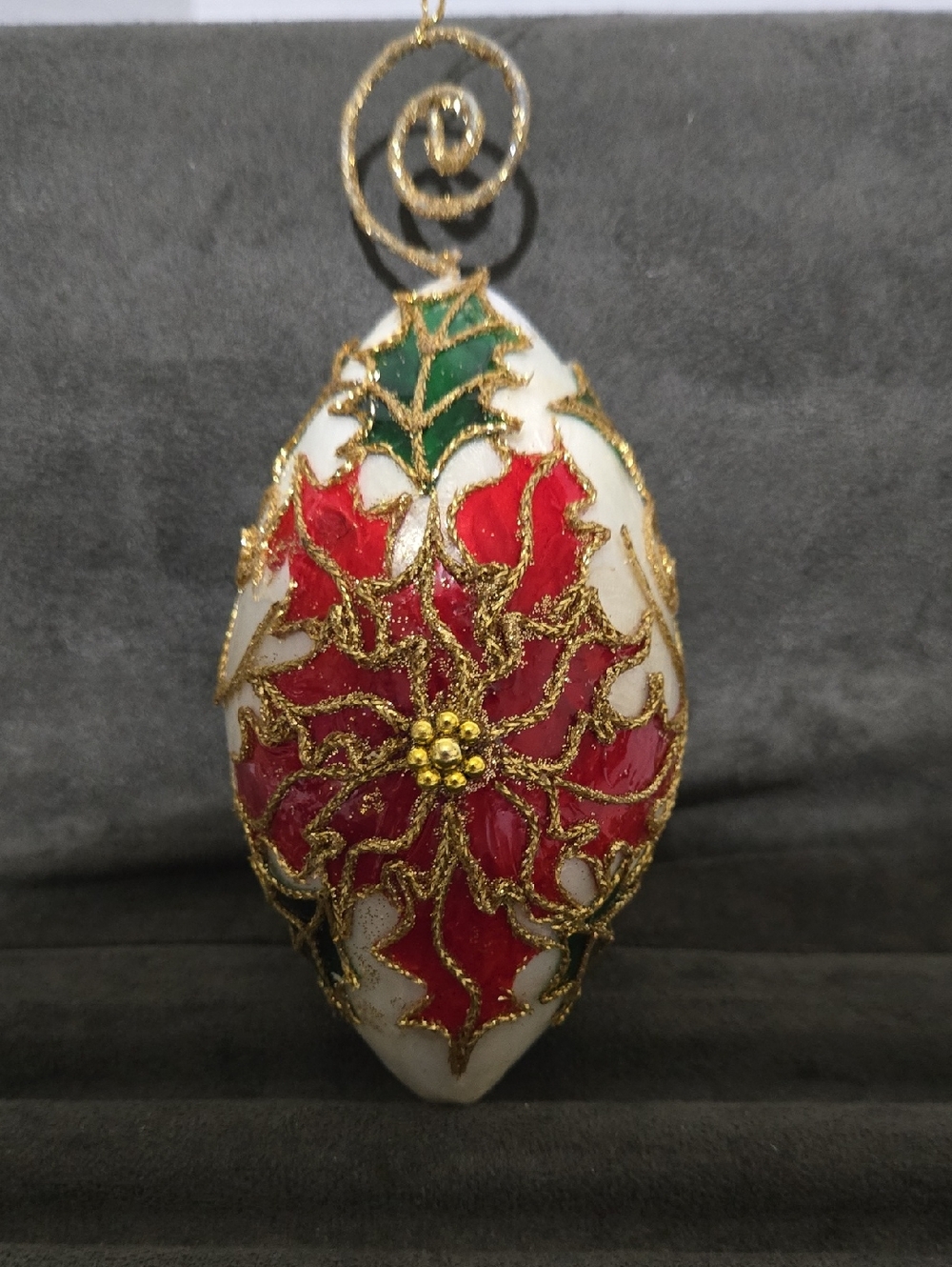 CHRISTMAS ORNAMENT ~ CAPIZ SHELL RED POINSETTIAS with GOLD DETAIL